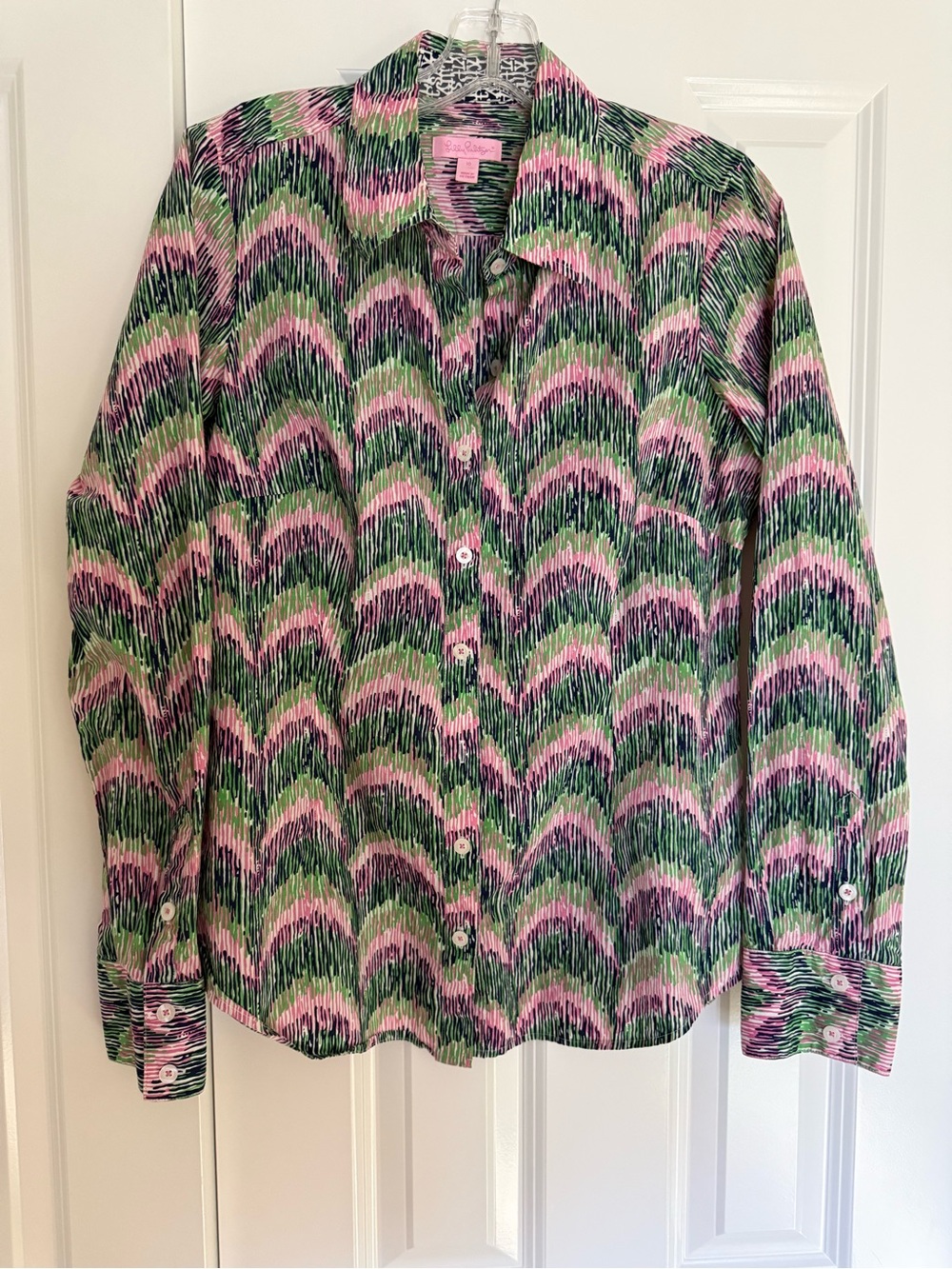 Lilly Pulitzer Pink Green Navy Paintstroke Button-Up